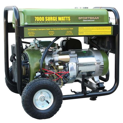 Sportsman electric generator - Dual Fuel Powered Generator. 9000 Surge Watts / 8000 Running Watts. * Surge watts/running watts may be reduced by 10% when using propane fuel vs using gasoline. Dual Fuel Propane/Gasoline Powered Engine. 15.0 HP 4-Stroke OHV Engine. Recoil /Electric Start. 4 - 120 Volt GFCI A/C Outlets. 1 - 120V RV Outlet. 1 - 120/240V Outlet.